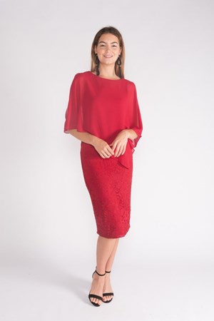 RED - Karen lace dress with chiffon overlay